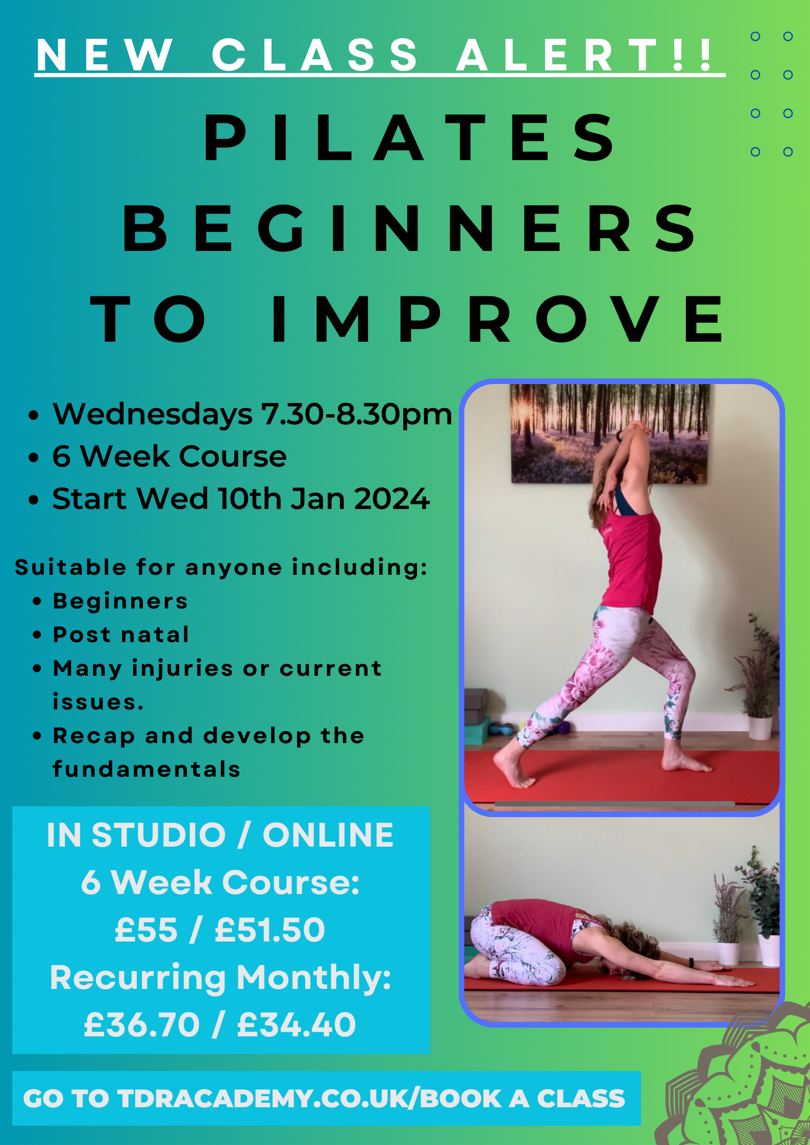 NEW CLASSES Start Beginners Pilates and Beginners Yoga From 8th